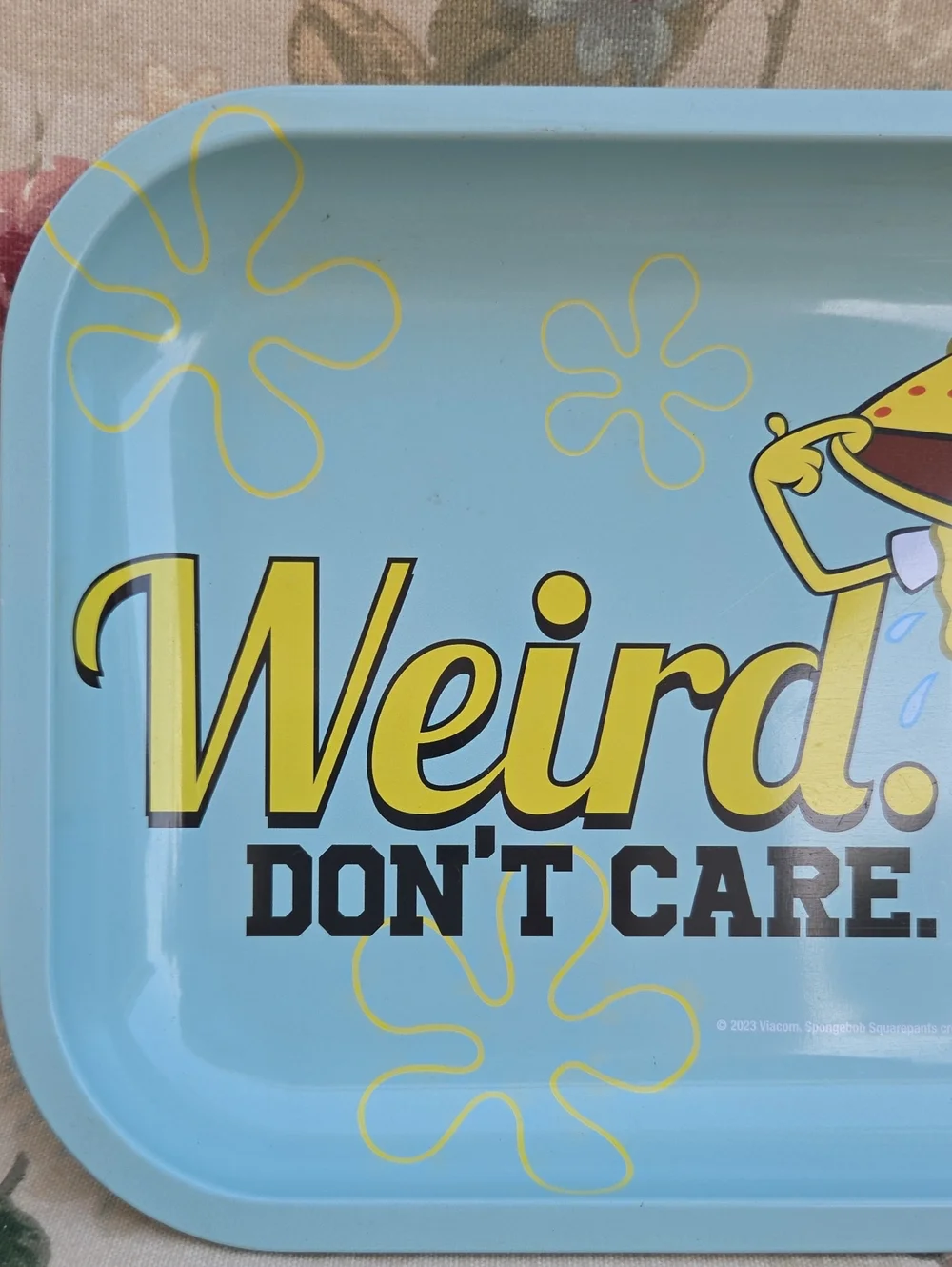 Sponge Bob 'Weird Don't Care' Light Blue Serving Meral Tray 11.5
